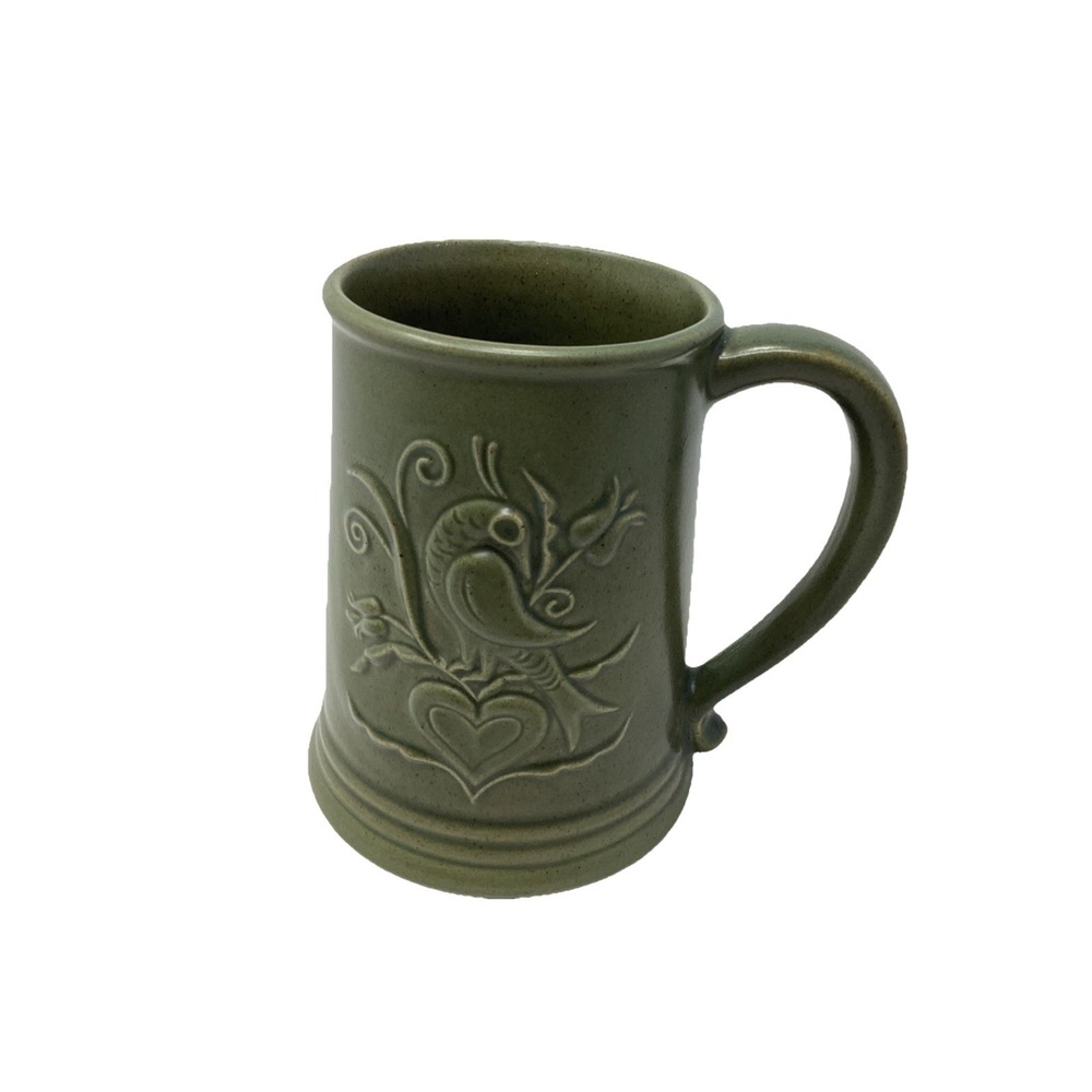Chatham Potters Bird Heart Green Mug/Stein Vtg Dutch Scandinavian Design